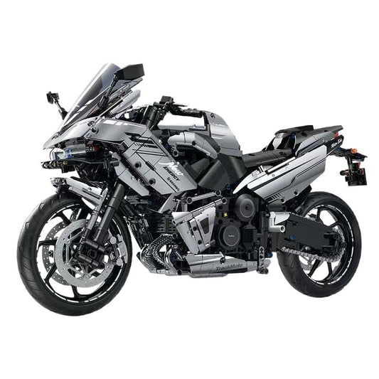 1:5 Scale Electroplated Silver Kawasaki Motorcycle Large-Displacement Bike Model Building Blocks Assembly Toy