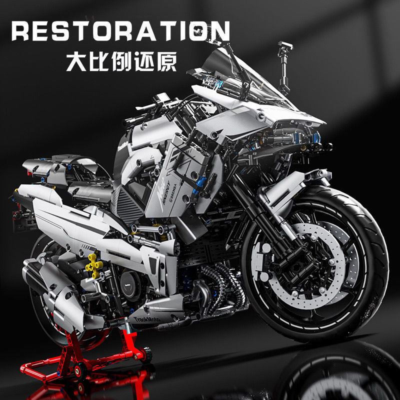 1:5 Scale Electroplated Silver Kawasaki Motorcycle Large-Displacement Bike Model Building Blocks Assembly Toy