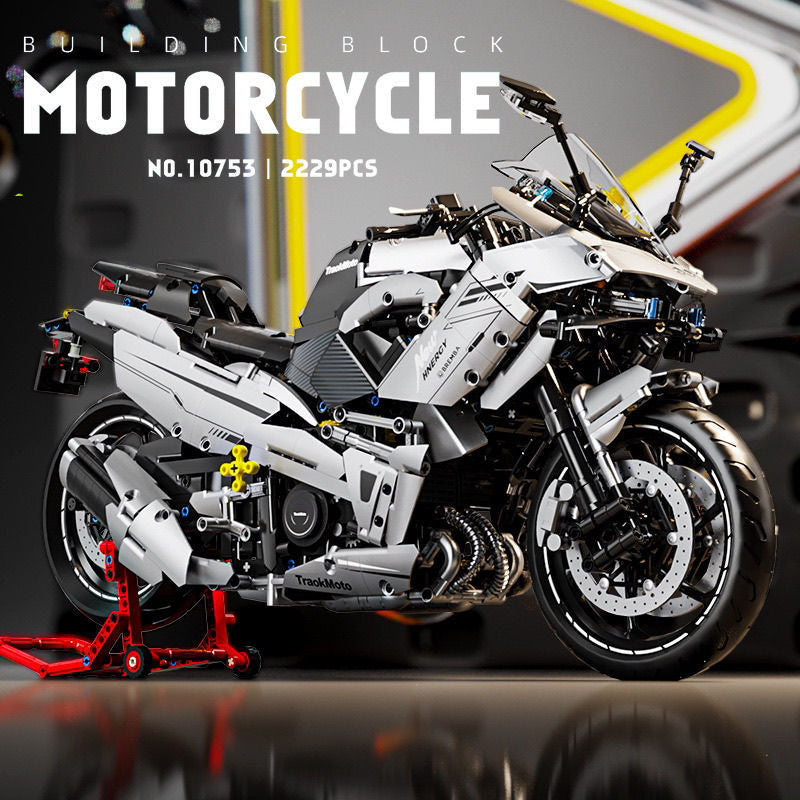 1:5 Scale Electroplated Silver Kawasaki Motorcycle Large-Displacement Bike Model Building Blocks Assembly Toy