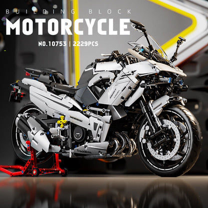 1:5 Scale Electroplated Silver Kawasaki Motorcycle Large-Displacement Bike Model Building Blocks Assembly Toy