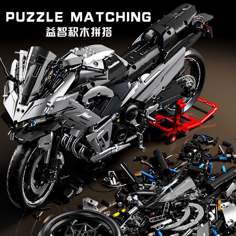 1:5 Scale Electroplated Silver Kawasaki Motorcycle Large-Displacement Bike Model Building Blocks Assembly Toy