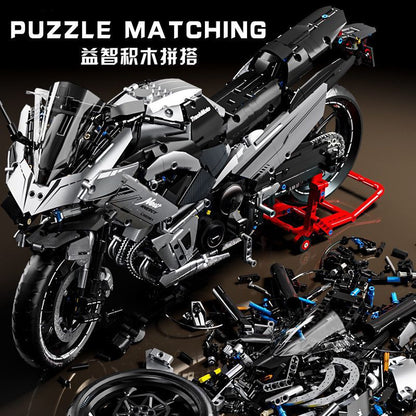 1:5 Scale Electroplated Silver Kawasaki Motorcycle Large-Displacement Bike Model Building Blocks Assembly Toy