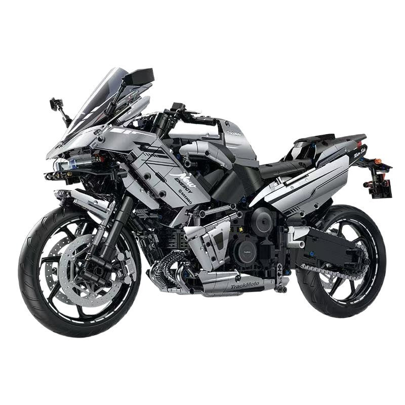 1:5 Scale Electroplated Silver Kawasaki Motorcycle Large-Displacement Bike Model Building Blocks Assembly Toy