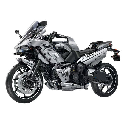 1:5 Scale Electroplated Silver Kawasaki Motorcycle Large-Displacement Bike Model Building Blocks Assembly Toy